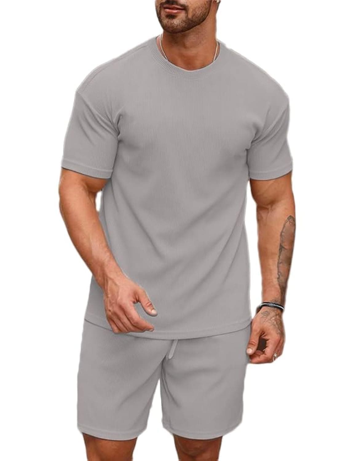 SMOWKLY Men's Pyjama Set || T-Shirt and Shorts Set for Men || Night Wear for Men || Night Suit for Men (1163_MTNS_Gry_XXL) Grey