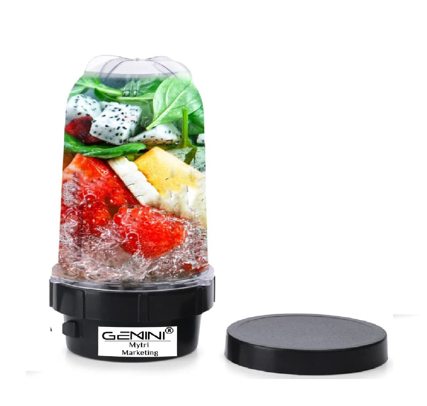 Gemini Bullet Jar for Mixer Grinder Large Set of 1 530 ML ABS Transparent Juicer Jar Black NMA104