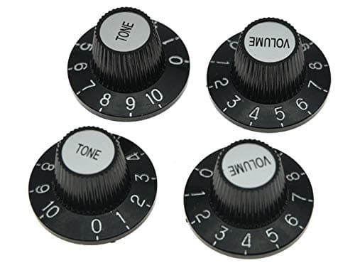 KAISH 4X Black with Silver Cap LP Guitar Witch Hat Knobs Top Hat Knob for Epi Les Paul SG