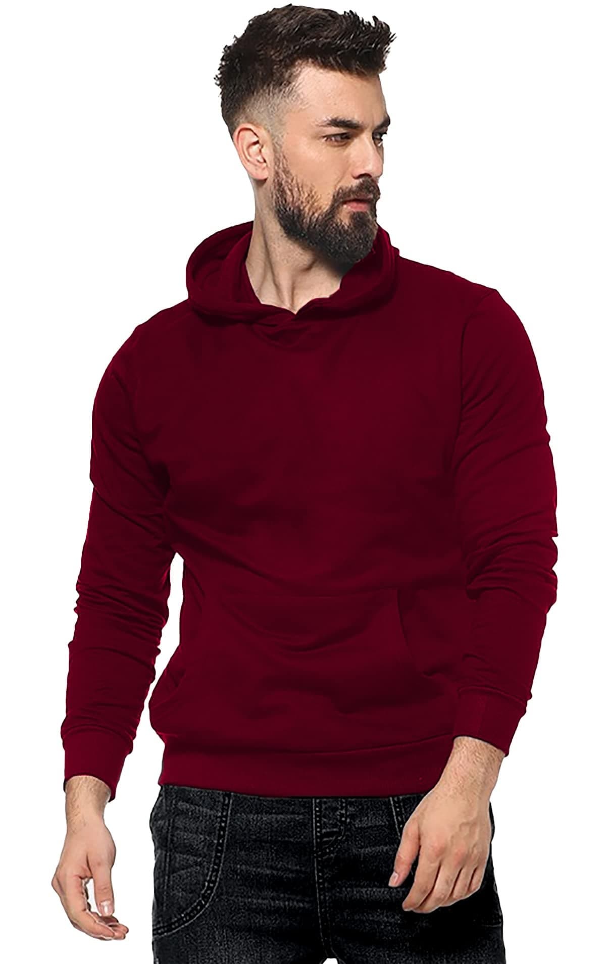 LEOTUDE Men's Loop Knit Hooded Neck Sweatshirt (W88BLK_Solid_P_Red_M)