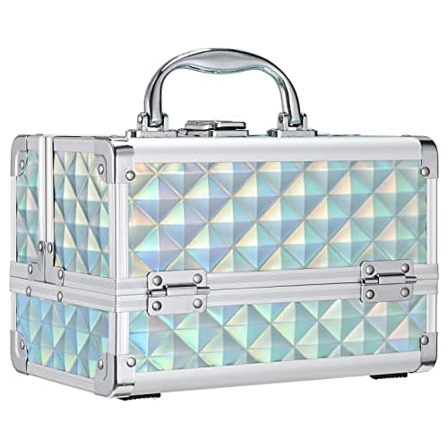 FRENESSA Makeup Case Portable Makeup Box Organizer Travel Cosmetic Case Storage with Mirror Locking Make Up Cases Organizers and Storage for Girls Nail Supplies Cosmetology Case Vanity Case Blue
