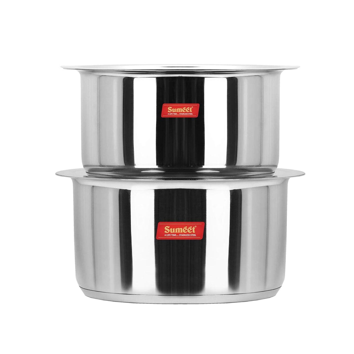 Sumeet Stainless Steel Cookware Set, 3.5 L, 4 L, 2 Piece (Silver, Mirror Finish, 3.5 & 4 Liters)