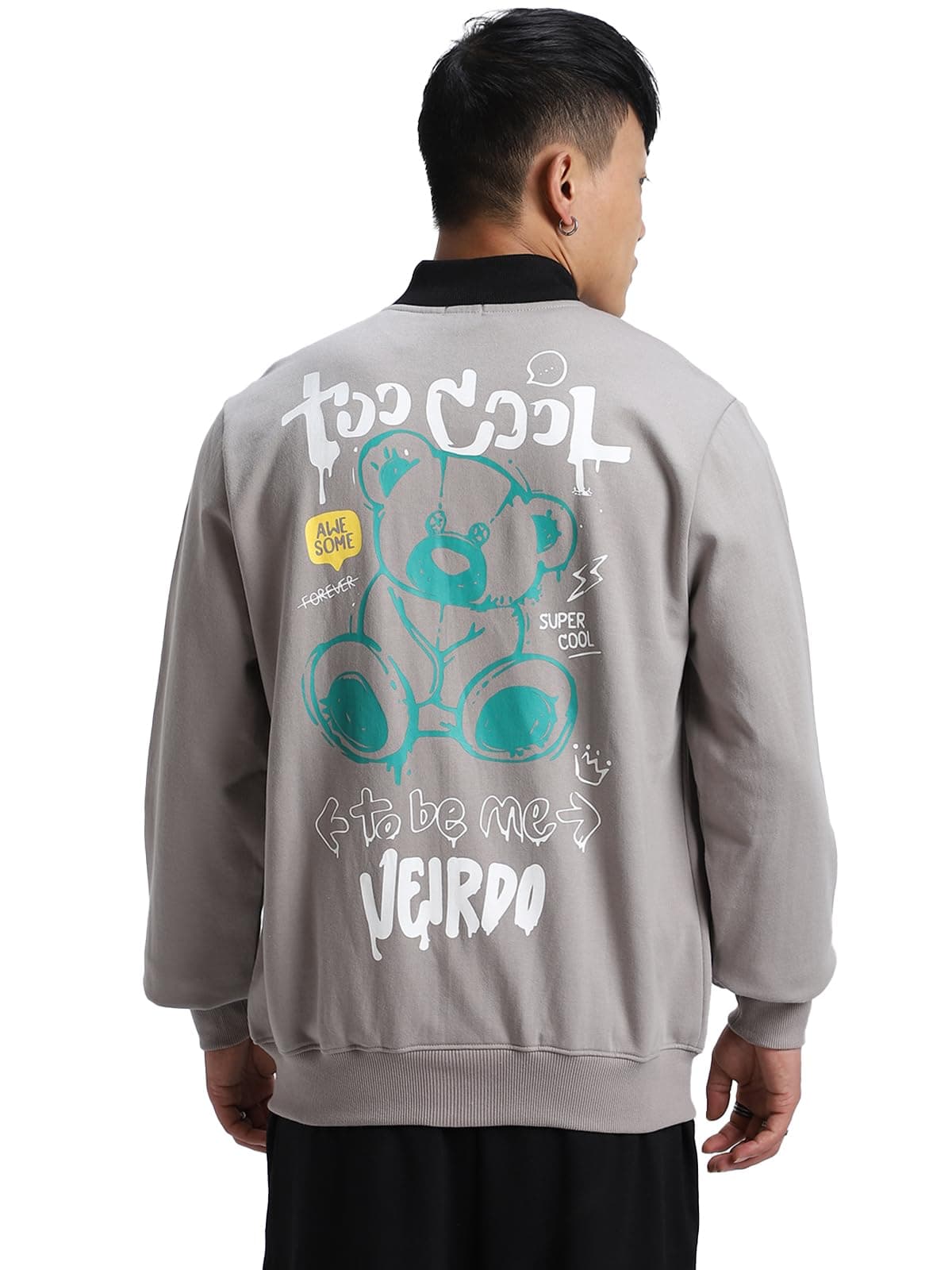 Veirdo® Cotton Polly Fleece Regular Fit Gray Printed Jacket for Men (VJK0423GYPT36_L)