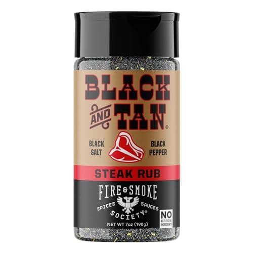 Fire & Smoke Society Black & Tan Steak Seasoning | BBQ Rubs, Steak Rub for Smoking and Grilling Meat | Steaks, Brisket, Burgers Dry BBQ Rubs and Spices | Medium 7 oz