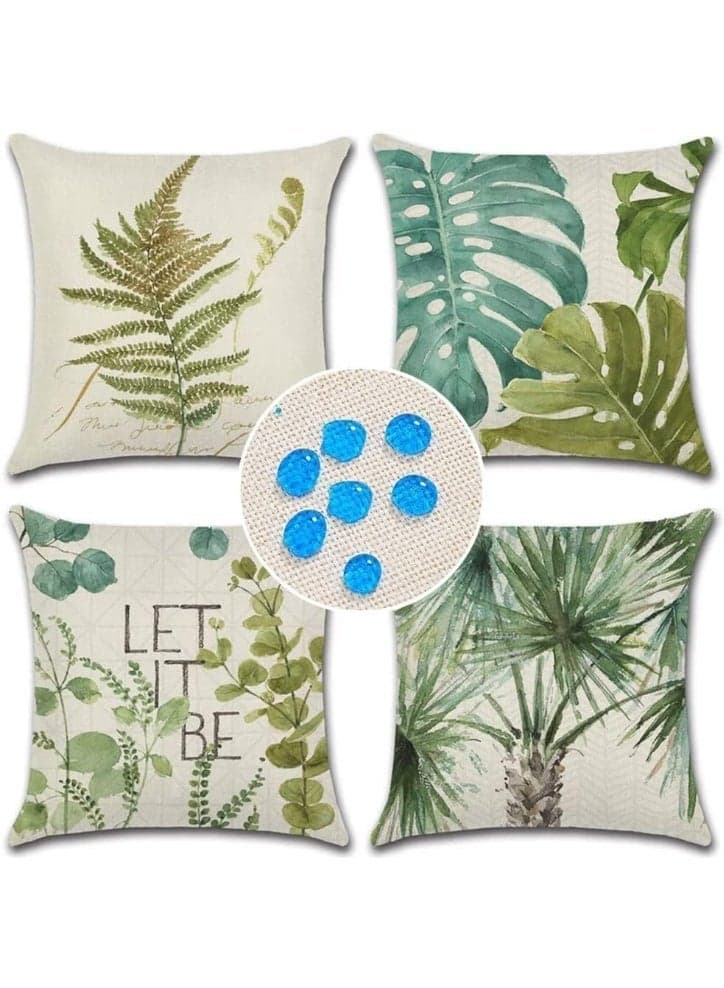 Set of 4 Green Plant Throw Pillow Covers 18x18 Inches, Boho Leaf Pattern Waterproof Cushion Covers, Outdoor Indoor Decorative Pillowcases for Sofa, Patio, Garden, Living Room Decor
