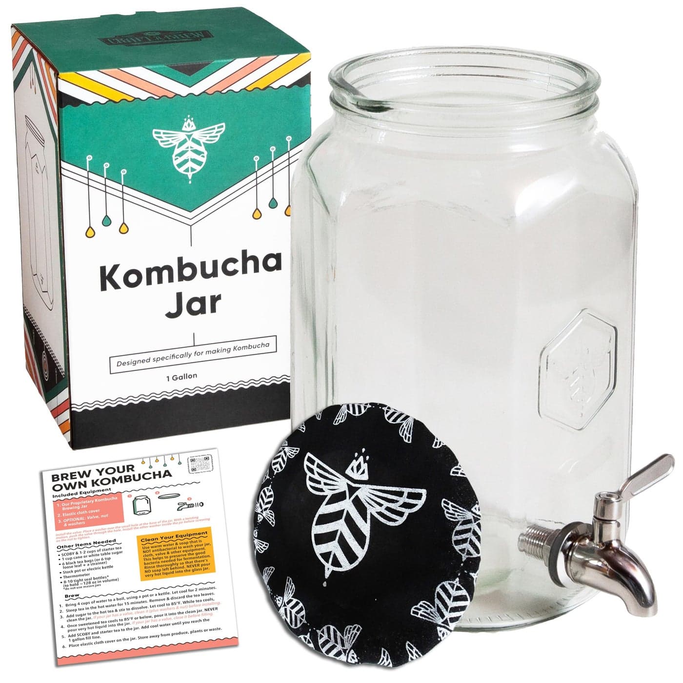 Craft A Brew Kombucha Jar with Dispensing Valve For Kombucha Fermentation Includes Custom Cloth Cover Proprietary Design