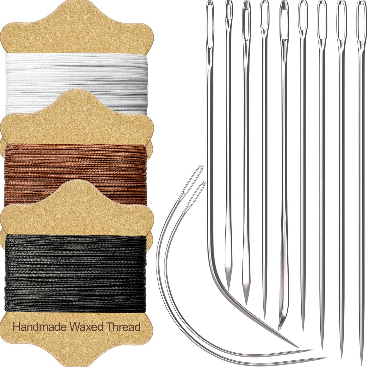 VONEEDL Upholstery Repair Kit Waxed Sewing Thread 3 Colors Heavy Duty Needles 11 PCS for Leather Canvas Quilting Thread