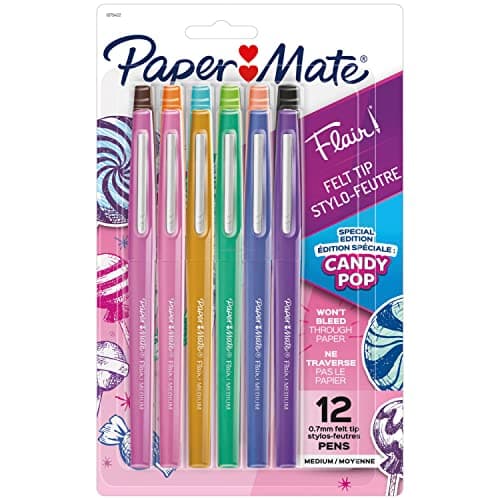 Paper Mate Flair Felt Tip Pens Medium Point 07mm Limited Edition Candy Pop Assorted Colors 12 Count Creative Fun Teacher Gift Arts Crafts