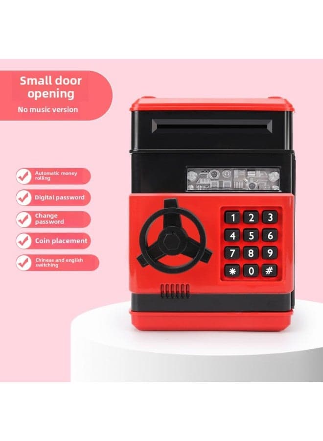 Children's Gift Toys Automatic Door Opening Cartoon ATM Electric Password Money Storage Automatic Money Roll Machine Coin gy Bank-Color:Black Red Black-Dimensions:12.5*13*19.5CM