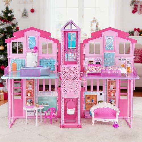 Dreamy Doll House Dollhouse Playhouse with Large Rooms Big Furnitures Including Elevator Foldable Dolls House Toys Gifts for Girls Kids Ages 3