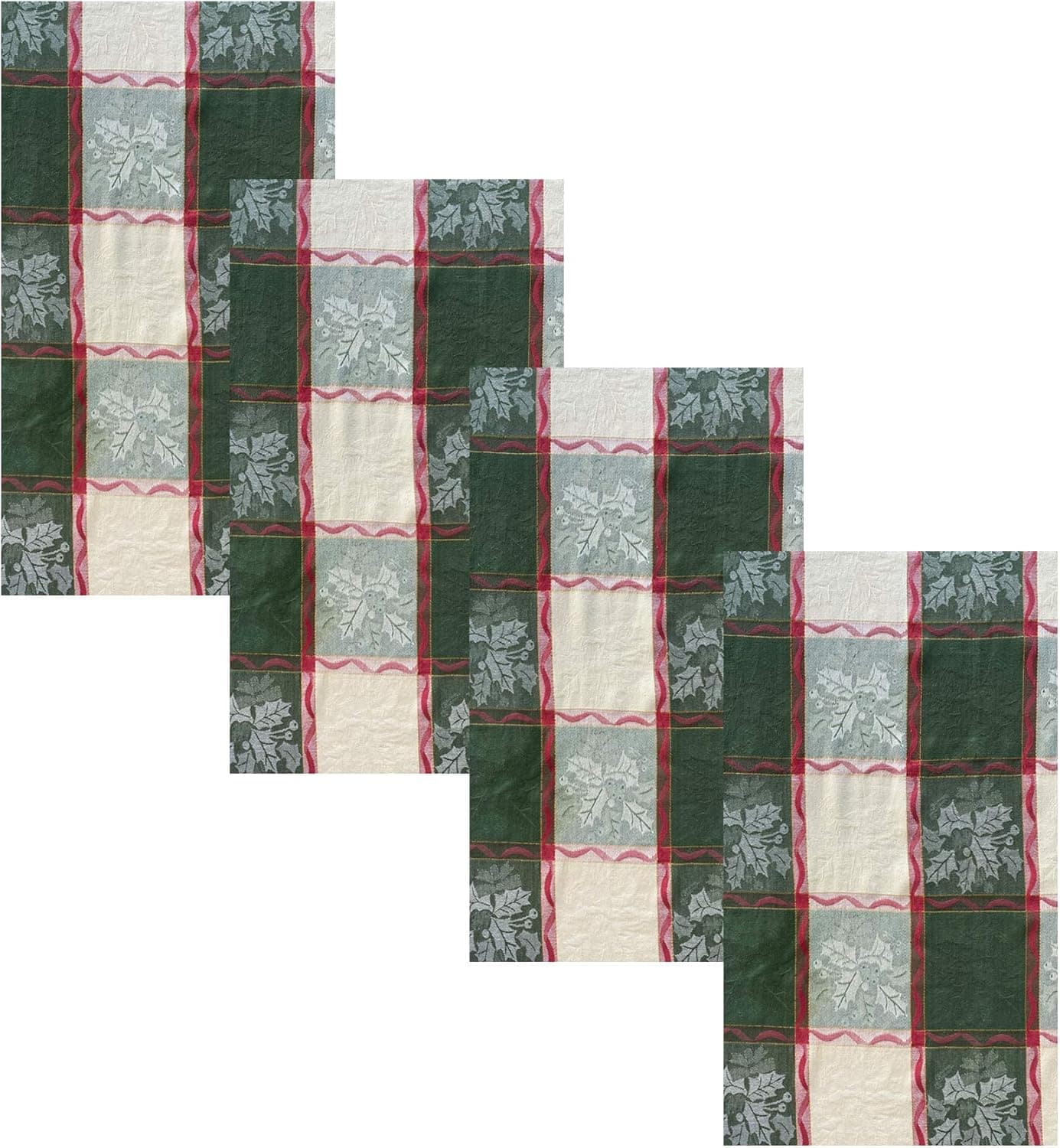 Lintex Golden Mistletoe and Ribbon Cotton Jacquard Christmas Fabric Napkins Evergreen Red Ribbon and Berry Woven Holiday and Xmas Easy Care Cotton Weave Napkins Set of 4 Napkins