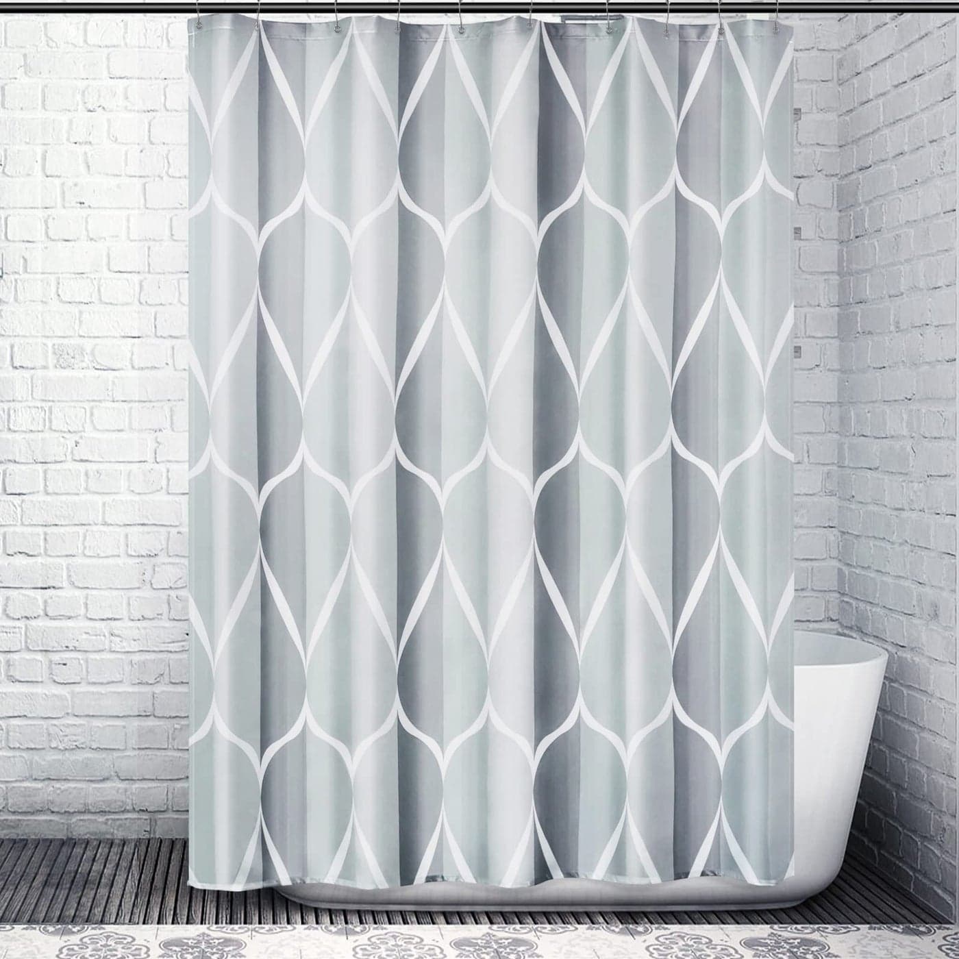 Gelbchu Grey Geometric Shower Curtain W 60 x H 72Waterproof Design and Polyester QuickDrying Weighted Hem Stall Size Shower Curtains Set for Bathroom Machine Washable with 10 Hooks