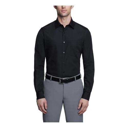Van Heusen Men's Dress Shirt Fitted Poplin Solid, Black, 18.5" Neck 36"-37" Sleeve