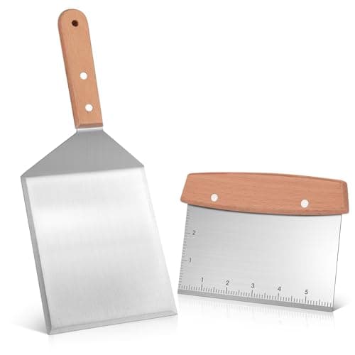 Flyisland Blackstone Bench Scraper and Grill Spatula Set, Stainless Steel Heavy Duty Hamburger Turner with Cutting Edges, Flat Top Griddle Pancake Flipper