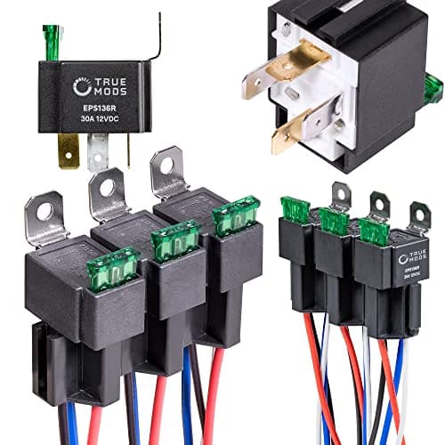 True MODS 6 Pack 4Pin 12V Bosch Style Fused Relay Switch Kit Interlocking Harness Socket Holder 14 AWG Hot Wires SPST 30 Amp 12 Volt Automotive relays with Fuse for Auto Cars