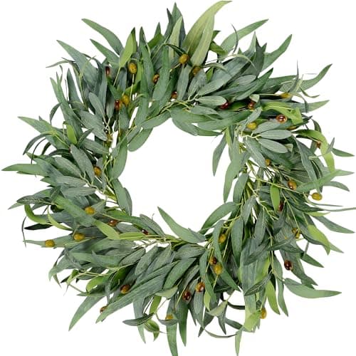 Sggvecsy Artificial Olive Wreath for Front Door 22 inch Greenery Wreath with Olive Leaves Olive Bean Green Leaves Wreath Spring Summer Wreath for All Seasons Wall Window Home Indoor Outdoor Decor