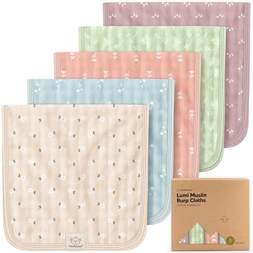 KeaBabies Cotton Muslin Burp Cloths Baby Boy, Girl - 5-Pack Soft & Absorbent Burping Cloth for Babies, Large Baby Towels & Washcloths for Newborn, Spit Up Rags, No Shrink, 20x10" (Bloom)