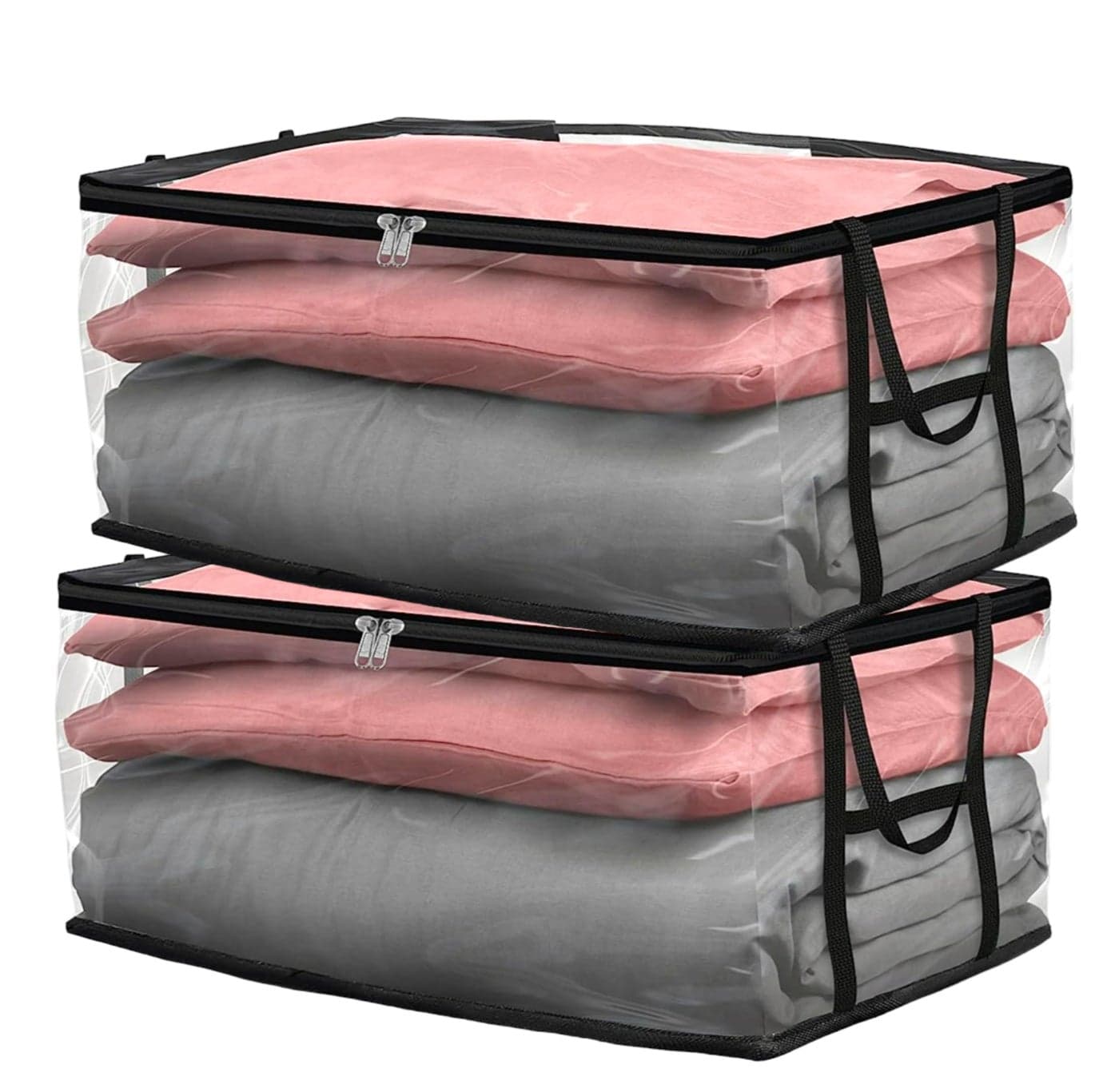 RAAHII Large 4 pc dustproof Transparent Blanket Storage Bag for Double Bed Quilt/Saree Bag/Lehnga Cover/Suit/Dress/Winter Clothes Storage and Wardrobe organizing (Pack of 4)
