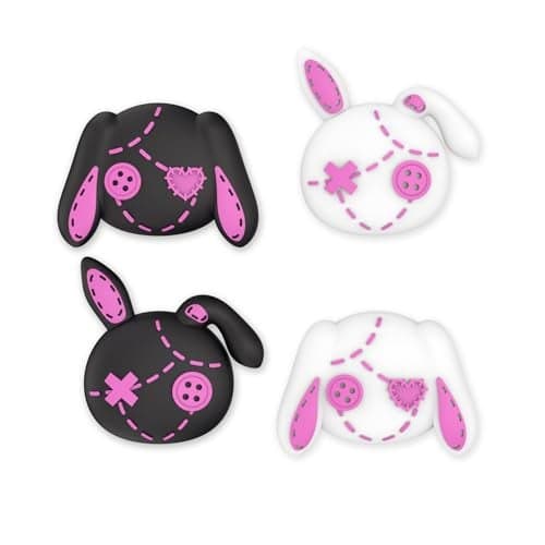 PlayVital Cute Thumb Grip Caps for ps5/ps5 Edge Controller, Joystick Caps for Switch 2 Pro/Switch Pro Controller, Thumbstick Cover for Xbox Series X/S, Elite Series 2, Xbox One - Lovely Punky Bunnies