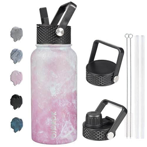 BJPKPK Insulated Water Bottles with Straw Lid 27oz Stainless Steel Water Bottle with 3 Lids Leak Proof BPA Free Metal Thermos Mugs Tumblers Keep Cold Hot Blossom