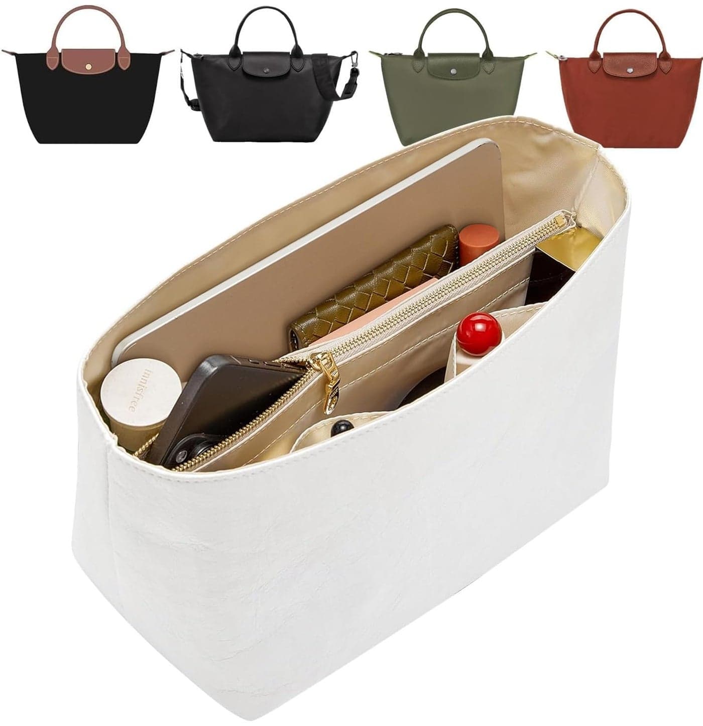 Doxo Purse Insert Organizer Compatible with Longchamp Small Handbag Super Lightweight Waterproof Le Pliage Small Organizer Keeps Handbags Shaped NeatWhite S