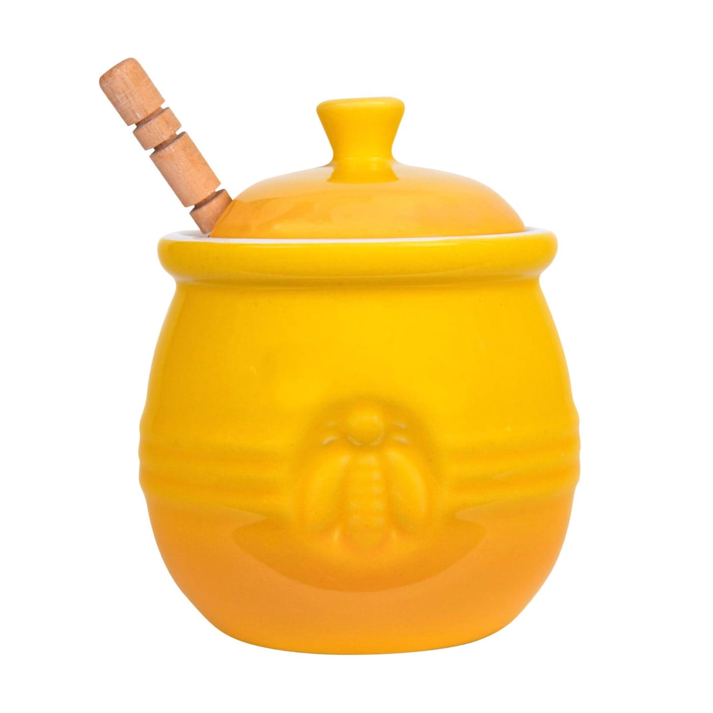 Creative CoOp Yellow Stoneware Honey Pot with Lid Wood Honey Dipper