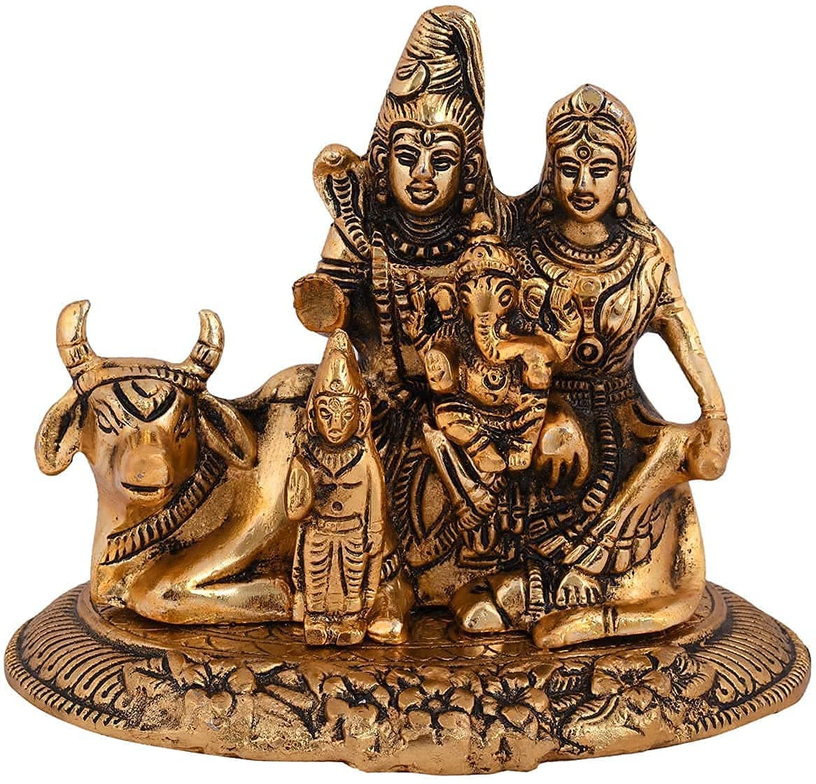 AC ANAND CRAFTS Handcrafted Shiva Parvati Ganesh Idol Shiv Parivar Metal Statue on Nandi Gold Color Religious Family Figurine 178 x 127 x 152 cm
