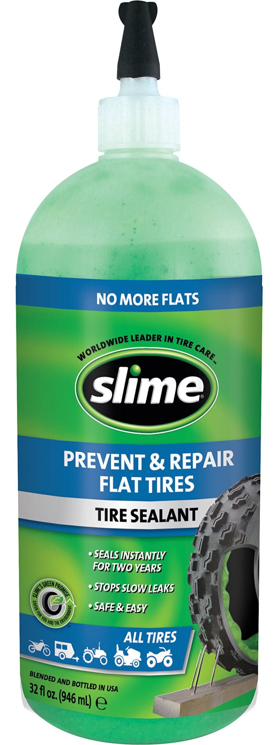 Slime 10009 Flat Tire Puncture Repair Sealant, Prevent and Repair, All Off-Highway Tubeless Tires, Non-Toxic, eco-Friendly, 32 oz Bottle