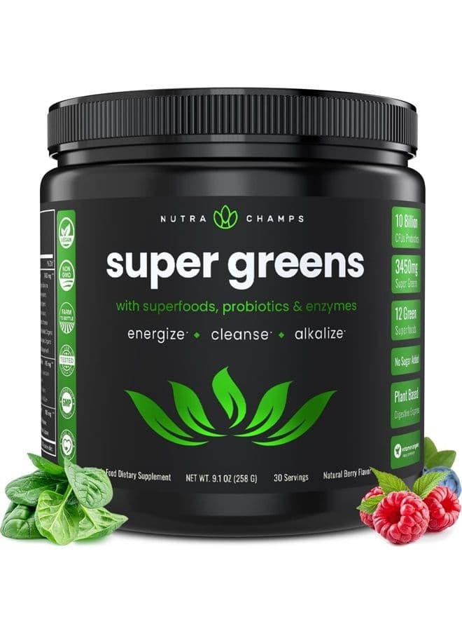 NutraChamps, Super Greens, Natural Berry, 9.1 oz (258 g)