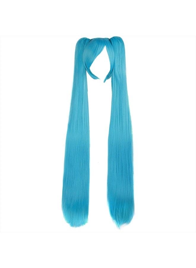 Vocaloid Miku Blue 2 Ponytails Straight Long Party Costume 120cm Cosplay Wigs