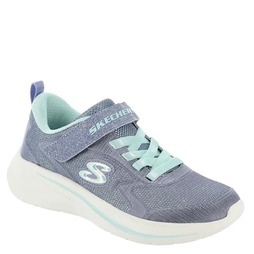 Skechers Girls Wave 92 Sneaker, Silver/Taupe, 11.5 Little Kid