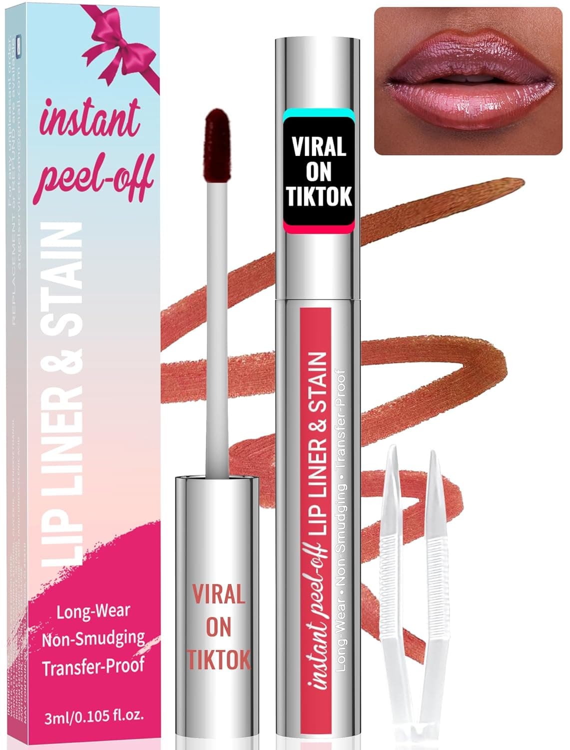 iMethod Lip Stain Lip Liner Stain Peel Off Lip Stain with Tweezer Natural Long Lasting Lip Stain Peel Off Waterproof Easy to Use Stay On All Day Cocoa