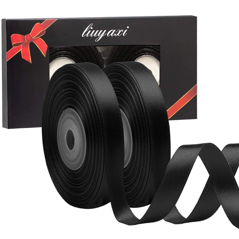 Solid Color Double Faced Black Satin Ribbon 38 X 50 Yards Ribbons Perfect for Crafts Wedding Decor Bow Making Sewing Gift Package Wrapping and More