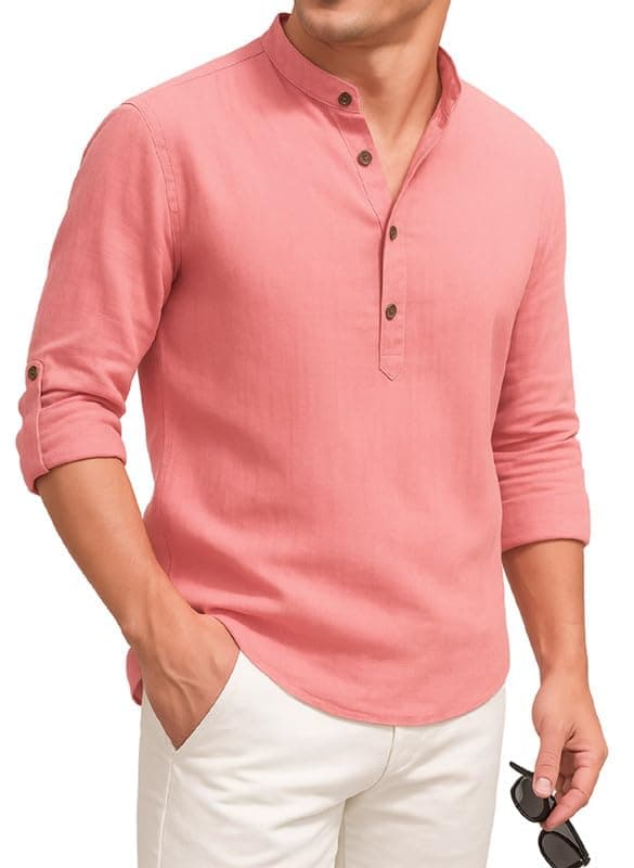 DEELMO Men's Cotton Blend Solid Regular Fit Full Sleeve Short Kurta | Men's Trendy Short Kurta