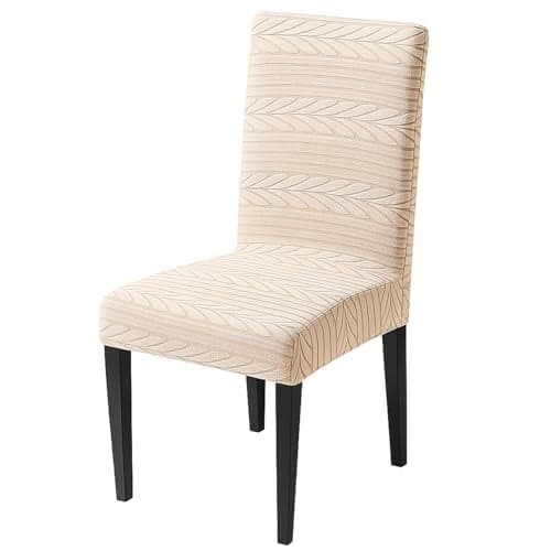 House of Quirk Flexible Stretch Dining Chair Cover – 220 GSM Jacquard Fabric, Universal Fit Short Seat Protector, Washable Slipcover (Beige, Pack of 1)