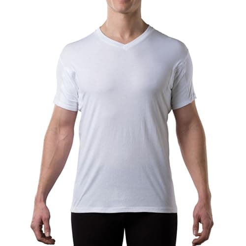 Men's Sweatproof Undershirt - Cotton V Neck T-Shirt with Underarm Sweat Pads - Original Fit - Aluminum-Free Alternative - White - XX-Large
