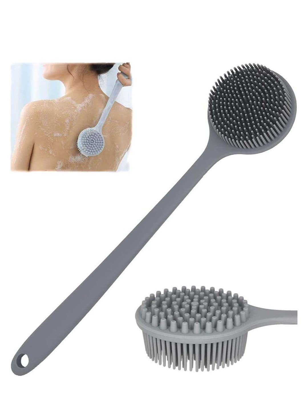 Silicone Long Handle Shower Brush Double Sided Back Scrubber BPA Free Exfoliating Pad Cellulite Massager Skin Care for Men and Women