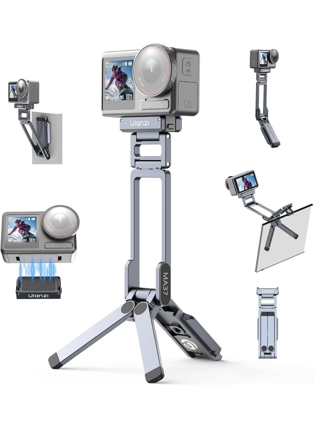 ULANZI MA37 Quick Release Mini Tripod Compatible with DJI Osmo Action 3 4 5 Pro Action 5, Magnetic Quick-Lock Tabletop Tripod with 1/4-20 Cold Shoe, Aluminum Vlog Selfie Stick for Action Cameras