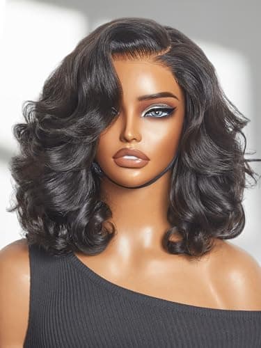 LUVME HAIR 100 Human Hair Wigs Loose Wave Protective Wig Glueless Without Spray Lace Front 18 Inches Pre Cut Plucked Hd Lace Short Wig Ready To Go Natural Color Straight Bleached Knots