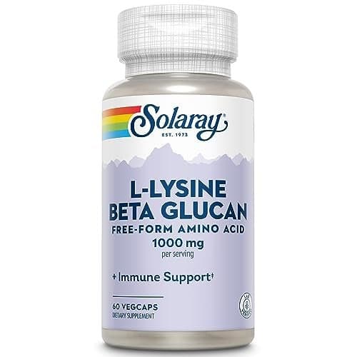 SOLARAY LLysine with Beta Glucan Free Form Amino Acid LLysine 1000mg Capsules Immune Support Supplement Healthy Skin and Lips Support 60Day Guarantee Lab Verified 30 Servings 60 VegCaps