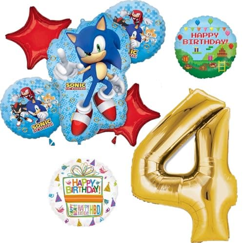 Anagram Sonic Video Gamers 4th Birthday Party Supplies Hedgehog Foil Balloon Bouquet Decorations