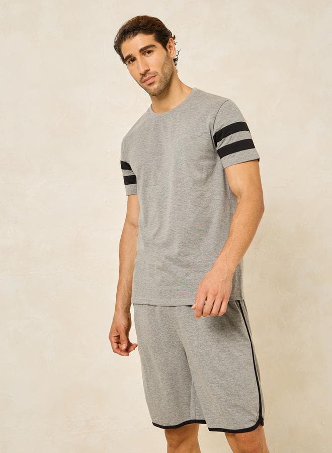 Striped Sleeves Detail T-Shirt & Shorts Set