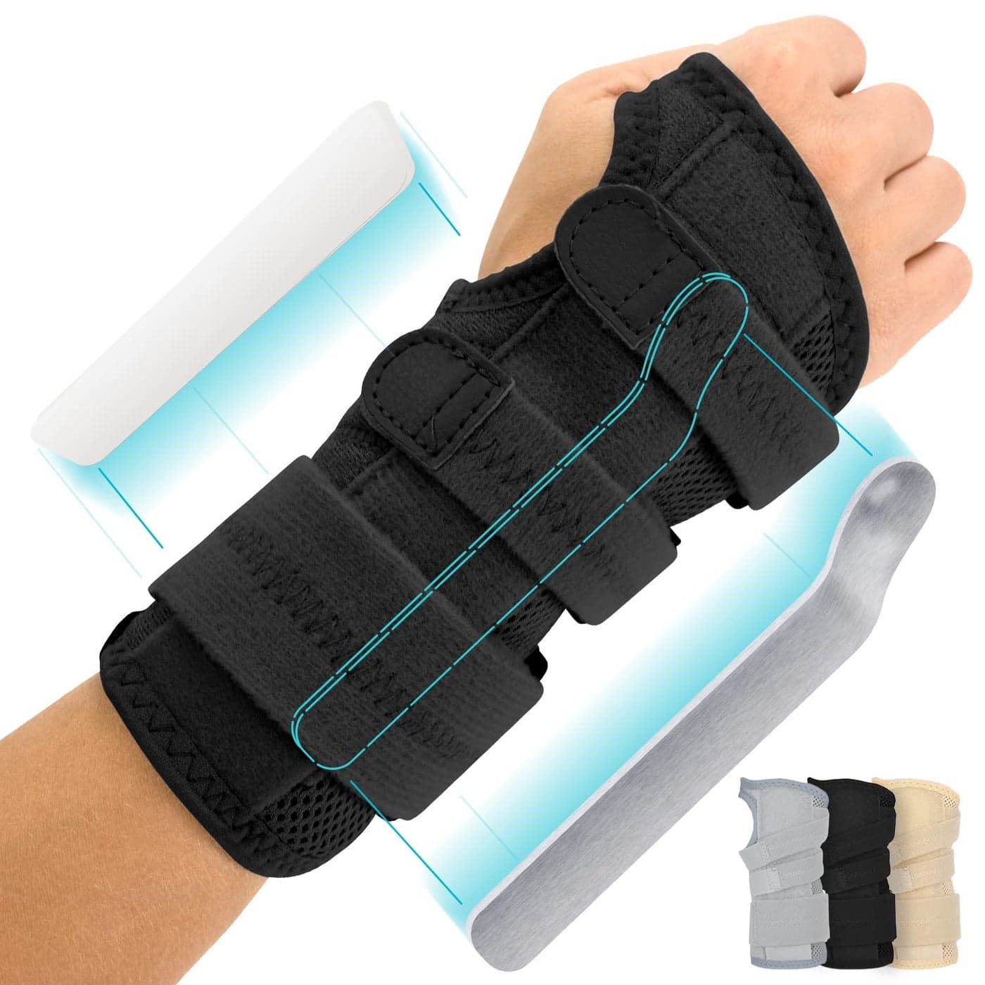 Vive Carpal Tunnel Wrist Brace with Splint for Left or Right Hand Adjustable Night Wrist Support Splint Immobilizer for Men Women Cockup Brace for Arthritis Tendonitis Sprain Injuries Pain