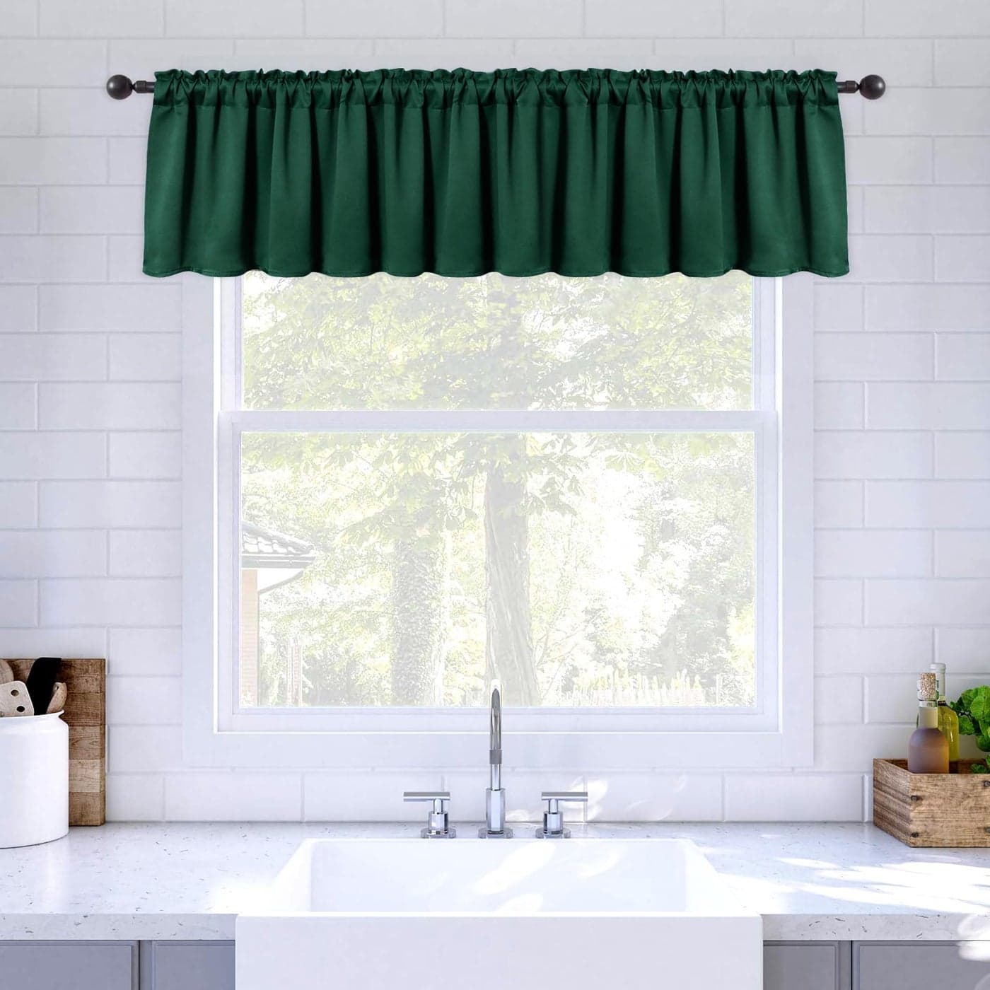 MIULEE Christmas Blackout Window Valance for Bedroom Kitchen Bathroom Living Room Darkening Rod Pocket Curtain Valance Thermal Insulated Window Treatment 1 Panel 52 x 18 Inches Hunter Green