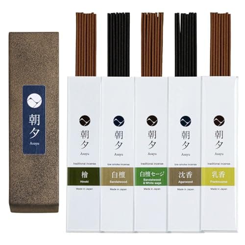 Asayu Japan Incense Sticks Assortment - 5 Natural Fragrances, 20g, 100% Made in Japan Incense Sampler Variety Pack - for Yoga, Zen Meditation & Relaxation