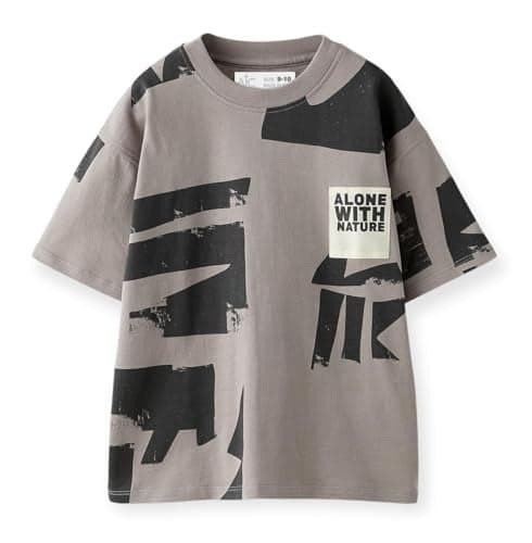 Alan Jones Clothing Boys Oversized Cotton Printed T-Shirt | Round Neck, Short Sleeves, Casual Wear (Anthracite Grey_13-14 Years)