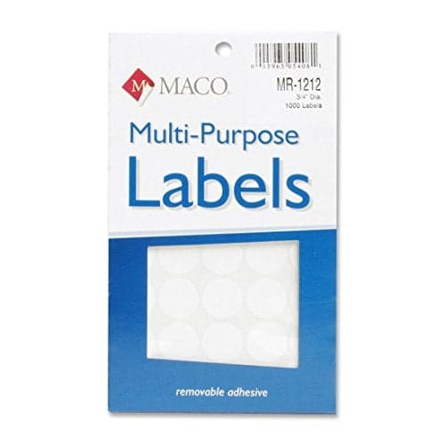 MACO White Round Color Coding Labels, 3/4 Inches in Diameter, 1000 Per Box (MR-1212)