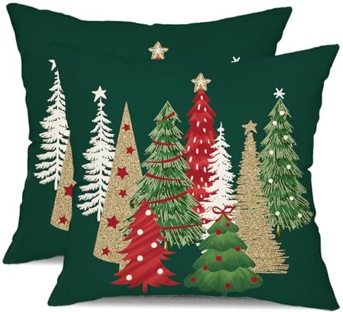 DFXSZ Christmas Pillow Covers 16x16 Inch Set of 2 Xmas Tree Decorative Green Throw Pillows Winter Christmas Decor for Home Couch TH-50B16
