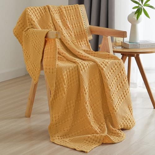 PHF 100 Cotton Waffle Weave Throw Blanket Soft Lightweight Breathable Cozy Throws for Couch Bed Sofa Luxury Aesthetic Blanket Gift for Home Decor Office 50x60 Pumpkin Orange