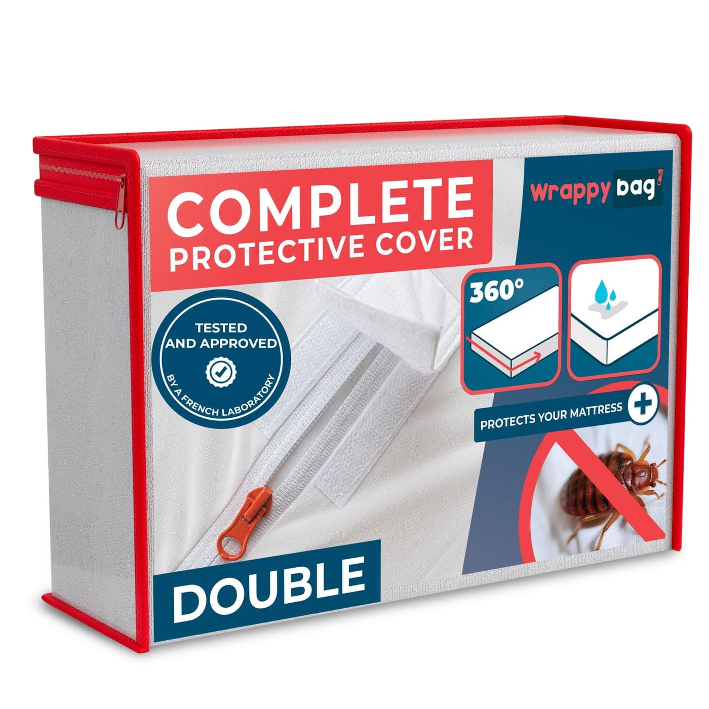 WRAPPYBAG Bed Bugs Mattress Protector Mattress Cover Zipped Mattress Protector Waterproof Cotton Surface Double Size